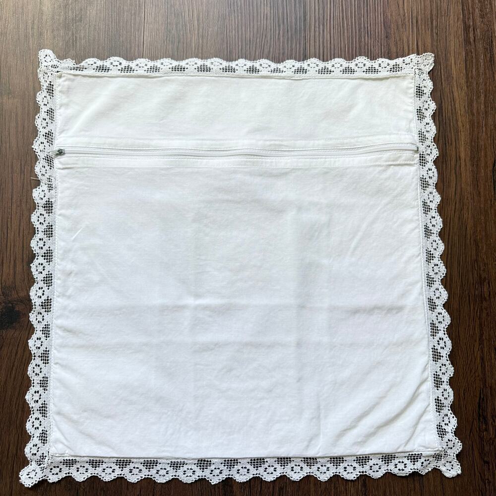 Elegant Cream Embroidered Lace Accent Pillow - Picture 6 of 12